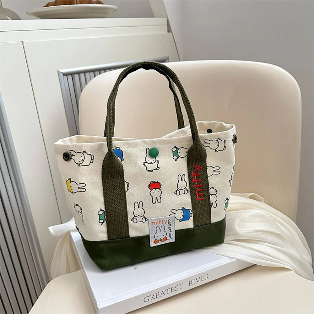 Miffy Kawaii Cartoon Rabbit Canvas Embroidery Handbag Bento Multifunctional Storage Bag Girl Gift Fashion Cute