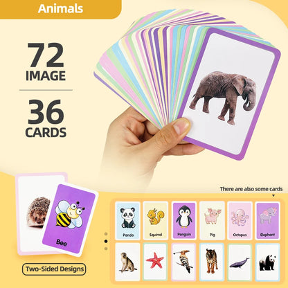 36 Double-Sided Animal Recognition Cards for Kidsren's Enlightenment and Learning through Pictures, Paper-Based Fun Teaching Cards