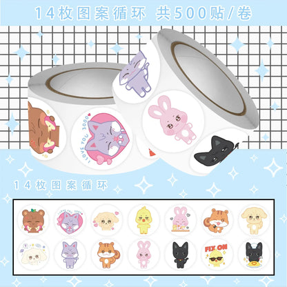 Kpop ateez roll stickers 500 sheets cute cartoon idol fans concert supports DIY phone cases,water bottles,bags,and gifts
