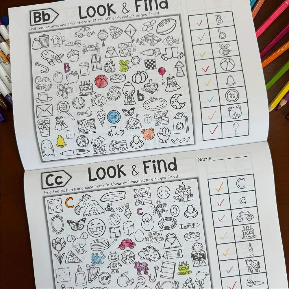 32-Page Search-And-Color Activity Book, Fun Focus and Attention Exercises, Educational Early Learning Tool for Home and School Use
