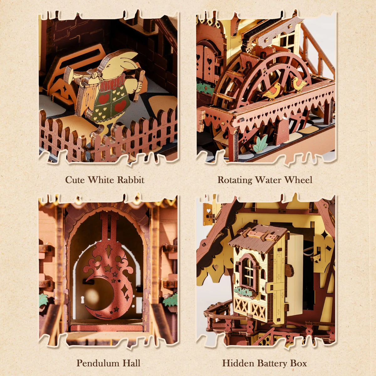 ROKR Wooden 3D Puzzle Cuckoo Clock Mechanical Model Building Kit 435 Pieces DIY Craft Kit with 2 Light for Home Decor Brain Teasers Jigsaw Toys for Adults Teens