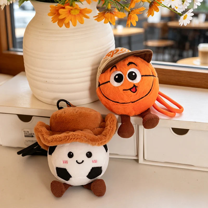 10cm Basketball Football Pendant Cowboy Style Sports Ball Stuffed Plush Dolls Keychain Backpack Hangings Gifts For Ball Fans