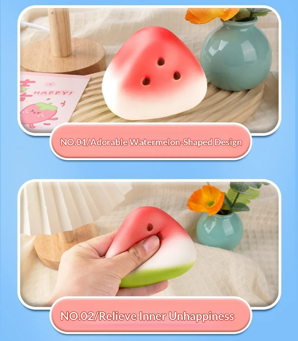 Watermelon Squishy Toy Slow Rising Stress Relief Squeeze Toy Super Soft Hand Grip Fidget Toy for Anxiety Relief Kids Adults Gift