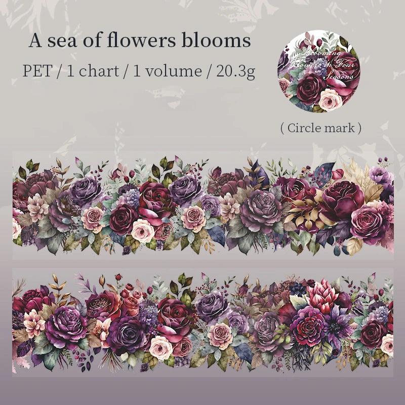 200cm/Roll PET Tape Flowers Four Seasons Series Plant Landscaping Handbook DIY Material Loop Sticker