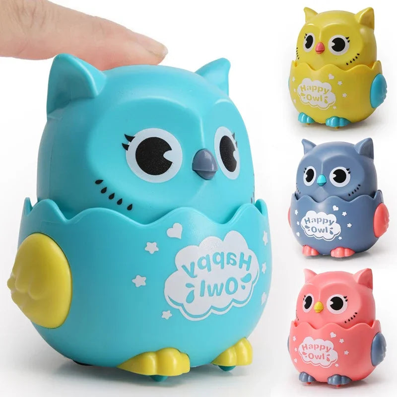 Classic Wind Up Interactive Owl Shaped Press Mechanical Sliding Toys for Boys Girls Birthday Xmas Gift