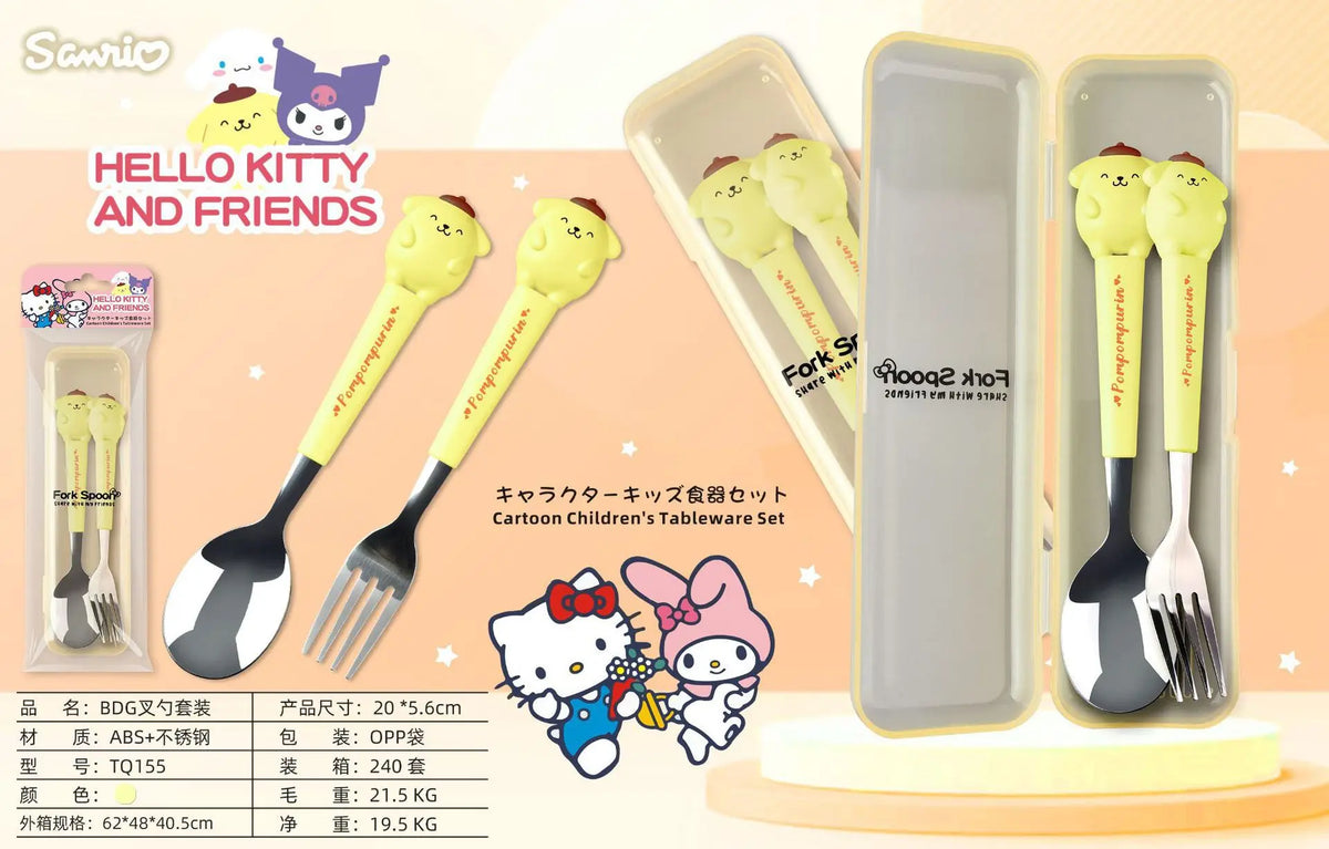 Cute Cartoon Cutlery Set Portable Spoon Fork With Storage Box Kids Stainless Steel Tableware For Travel School No bag