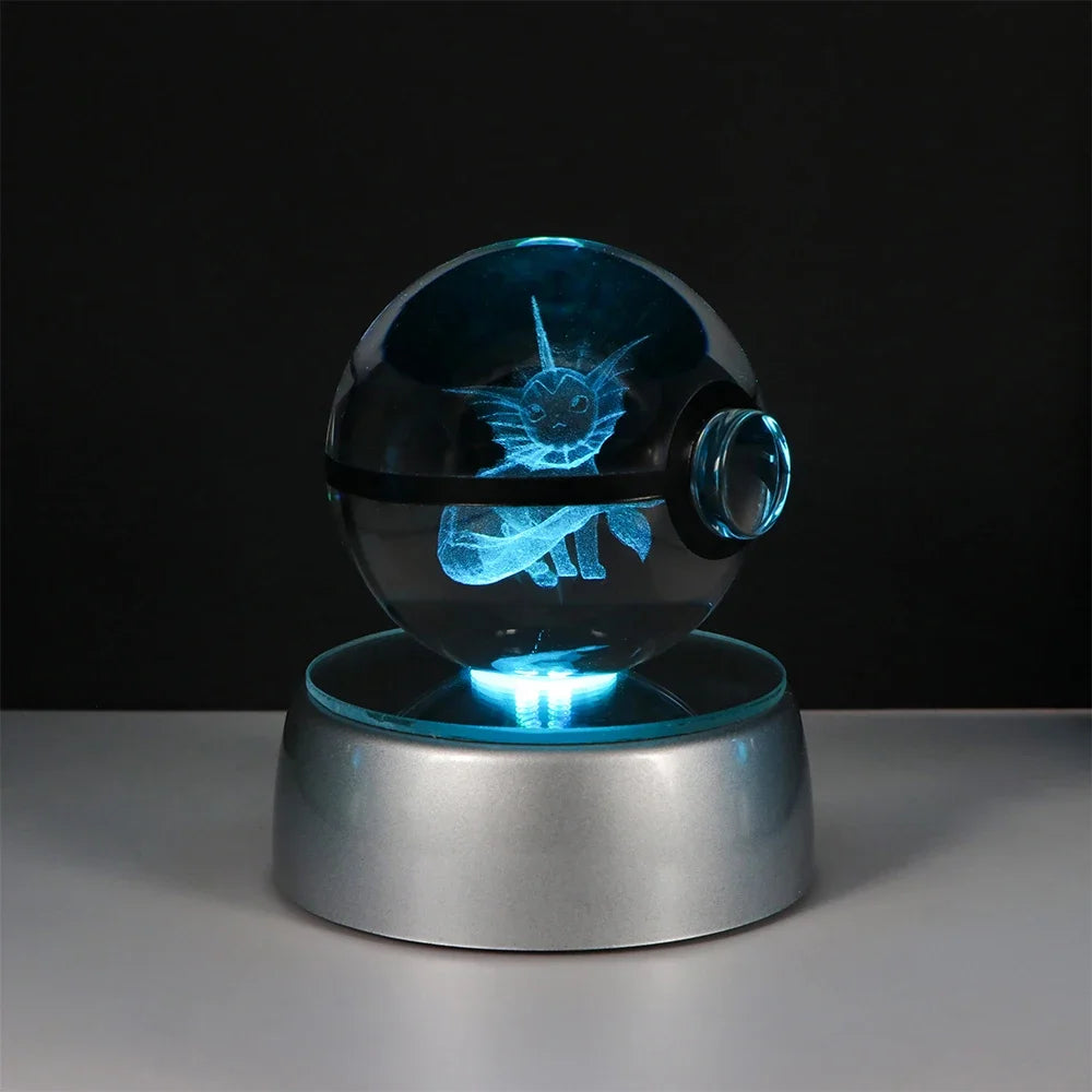 Pokemon 3D Crystal Ball Pikachu Gengar Eevee Mewtwo Anime Game Pokeball Led Night Light Base Kids Birthday Gift Home Decoration