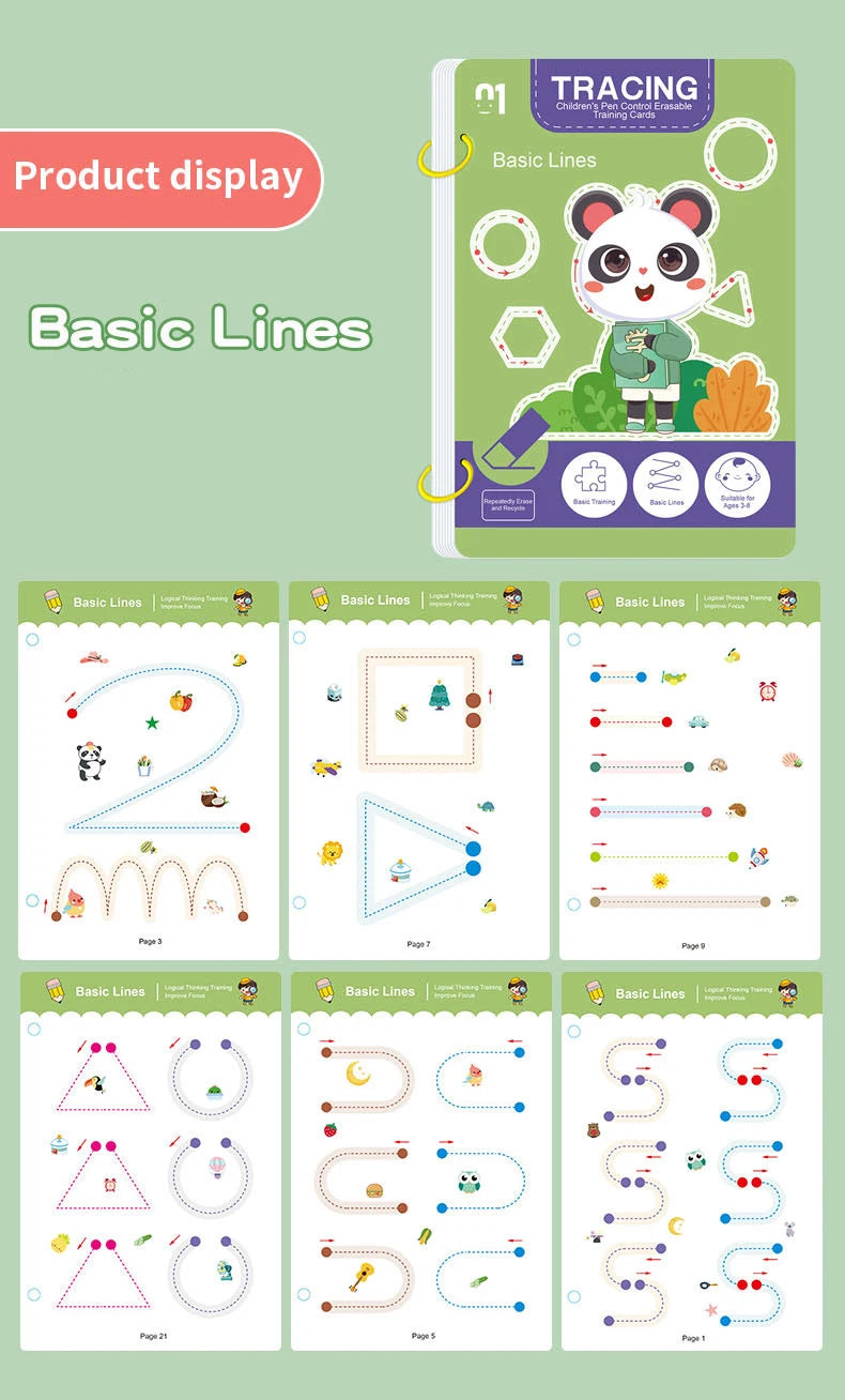 34-Page Reusable Magic Practice Notebook Set |   Whole-Brain Development, Pen Control Training, and Drawing Enlightenment Exercise Book |   Writing Skills Learning, Paper-Based Materials, Educational Workbooks |   Colorful In