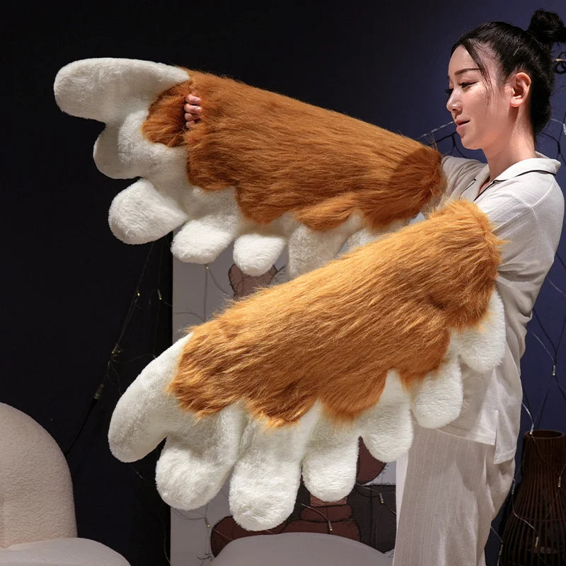 Kawaii Plush Furry Cat Claw Gloves Bird wings Faux Fur Fox Paws Mittens for Halloween Cosplay Costume Accessories Gloves