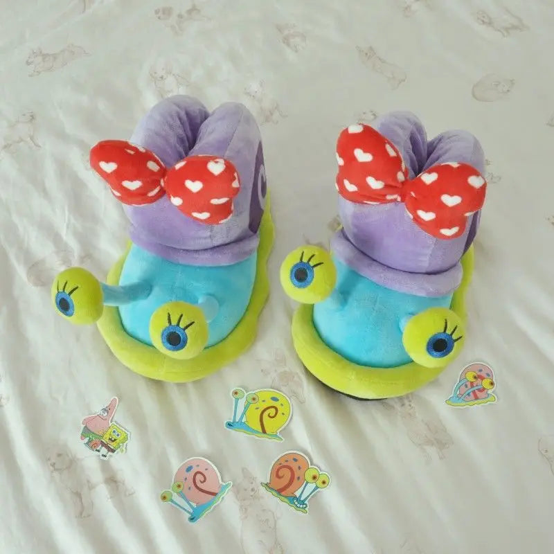 Plush SpongeBob SquarePants Cotton Shoes Snail Bags Heels Cute Home Slippers SpongeBob SquarePants Snail Boots Plush Gift
