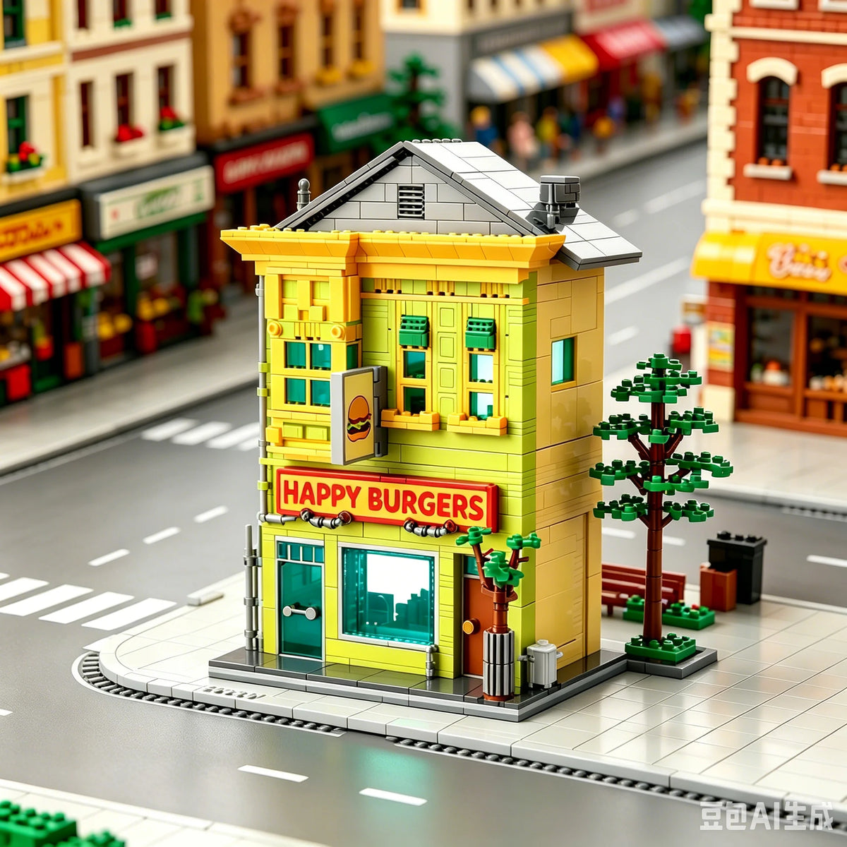 1220PCS City Street View Burgers Shop Building Block Sets MOC Movie Scene Small Particle Bricks Model Assembly Educational Toys Christmas Birthday Gifts