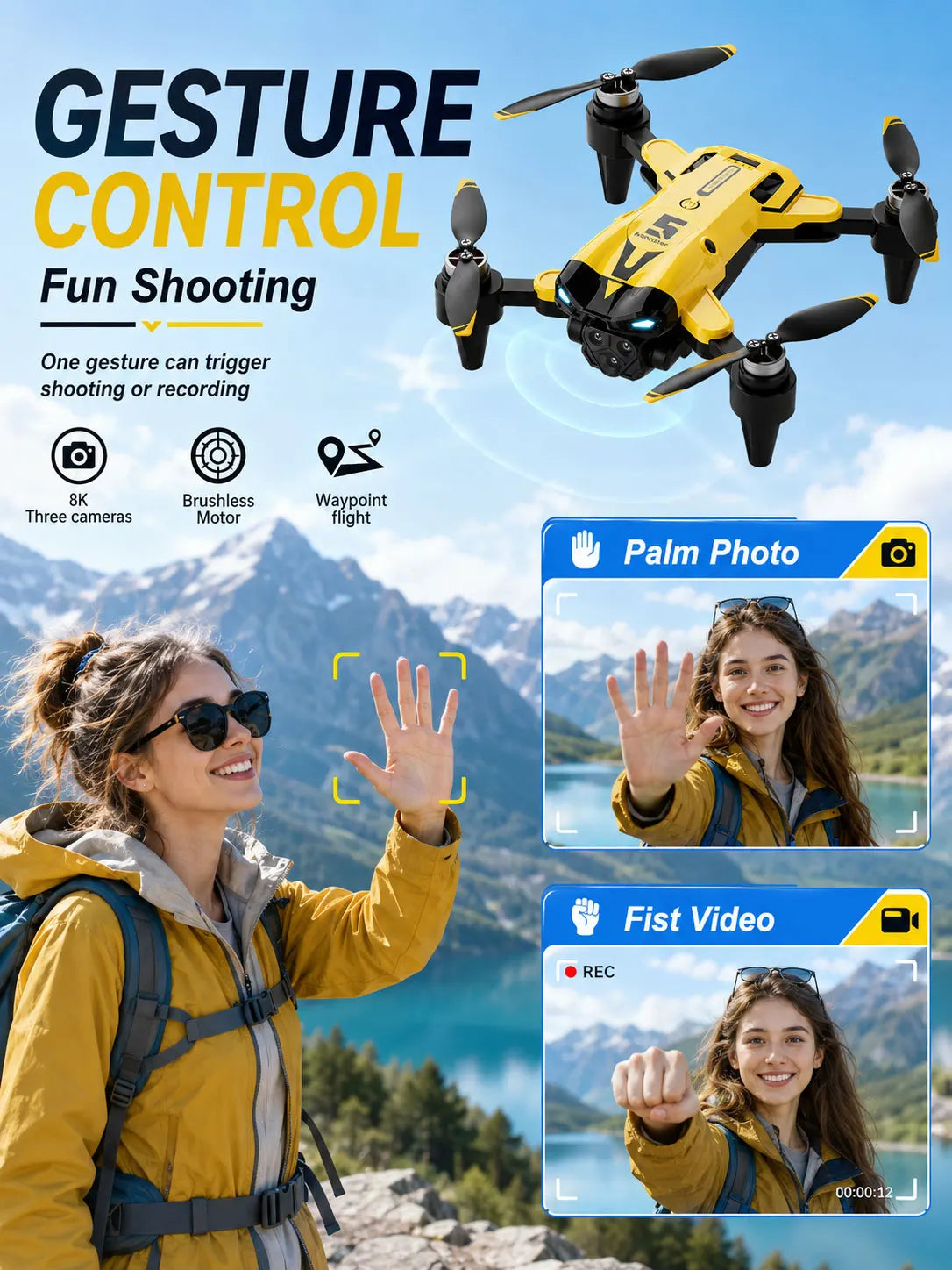 Brushless Aerial RC Drone 8K Triple Camera 5G Transmission 7 Level Wind Resistance Optical Flow Hover Folding Portable Drone