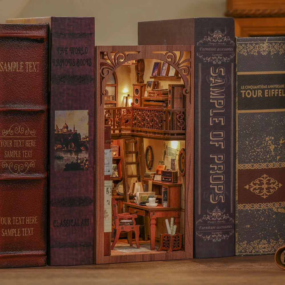 CUTEBEE DIY Book Nook Miniature Dollhouse Booknook with Touch Light Dust Cover Bookshelf Insert for Decor Gifts Secret Rhythm
