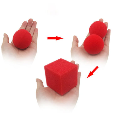 Red Balls To Square (1set=1pc square + 2pcs ball) Magic Tricks Close Up Sponge Magia Appear Vanish Magie Illusions Gimmick Props