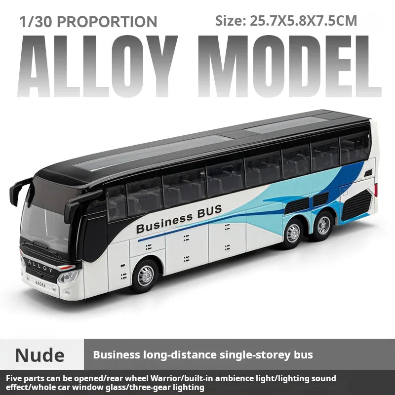 1:30 Realic Alloy Luxury Bus Simulation Tourist Bus Original Car Paint Model Car Sound and Light Durable Boys' Gift