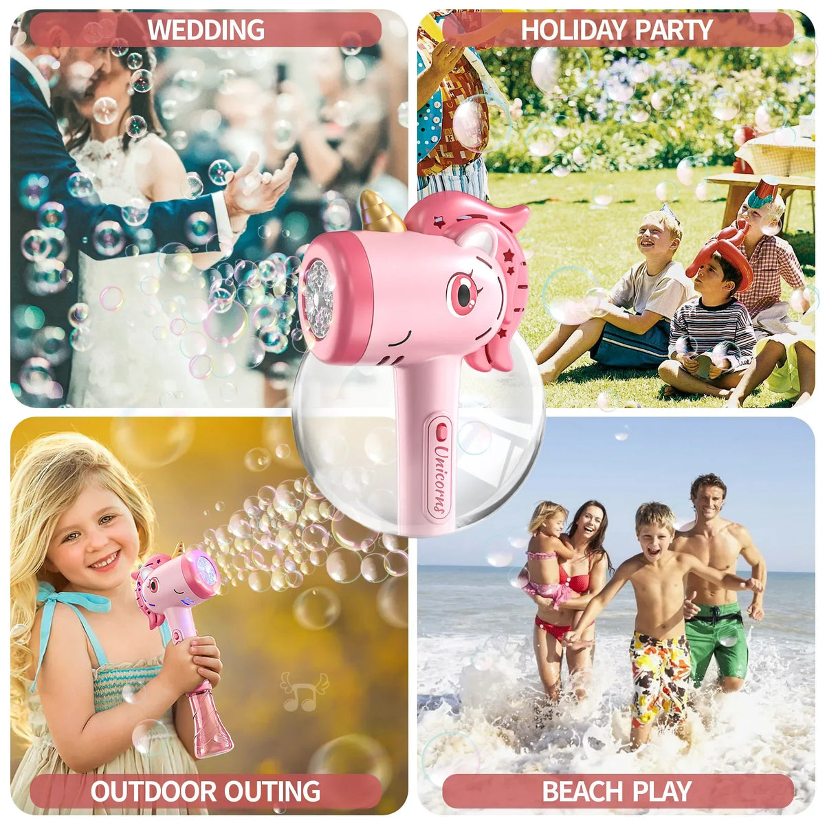 Bubble Machine Bubble Toy with Lights, Summer Outdoor Party Gift, Bubble Wand, Suitable for Young Kids, Unicorn Magic Wand