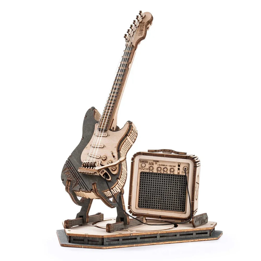 Rolife Electric Guitar 3D Wooden Puzzle for Kids Adults Assembly Creative Toys Building Block Set for Christmas Gifts