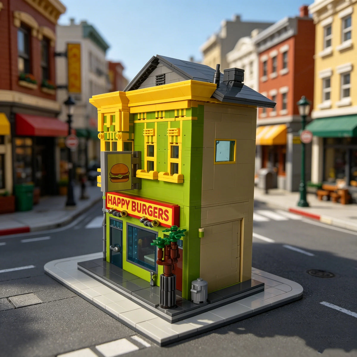 1220PCS City Street View Burgers Shop Building Block Sets MOC Movie Scene Small Particle Bricks Model Assembly Educational Toys Christmas Birthday Gifts