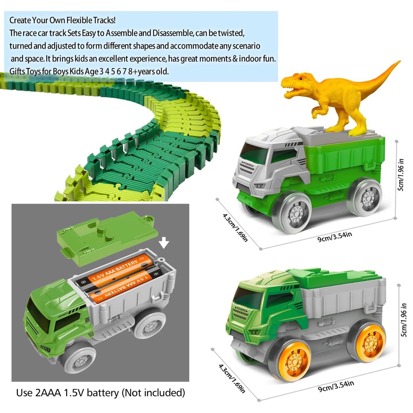 Magic Climbing Track Train Dinosaur World Road Race Flexible Track Car for Boys And Girls Aged 3-6 Birthday Gift