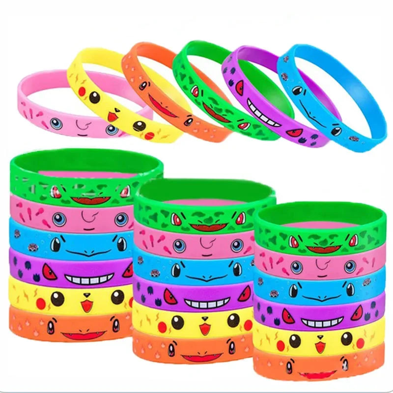 12pcs Pokemon Bracelet Anime Pikachu Charmander Children Cartoon Silicone Wristband Bracelets Party  Accessoires Cosplay Gifts