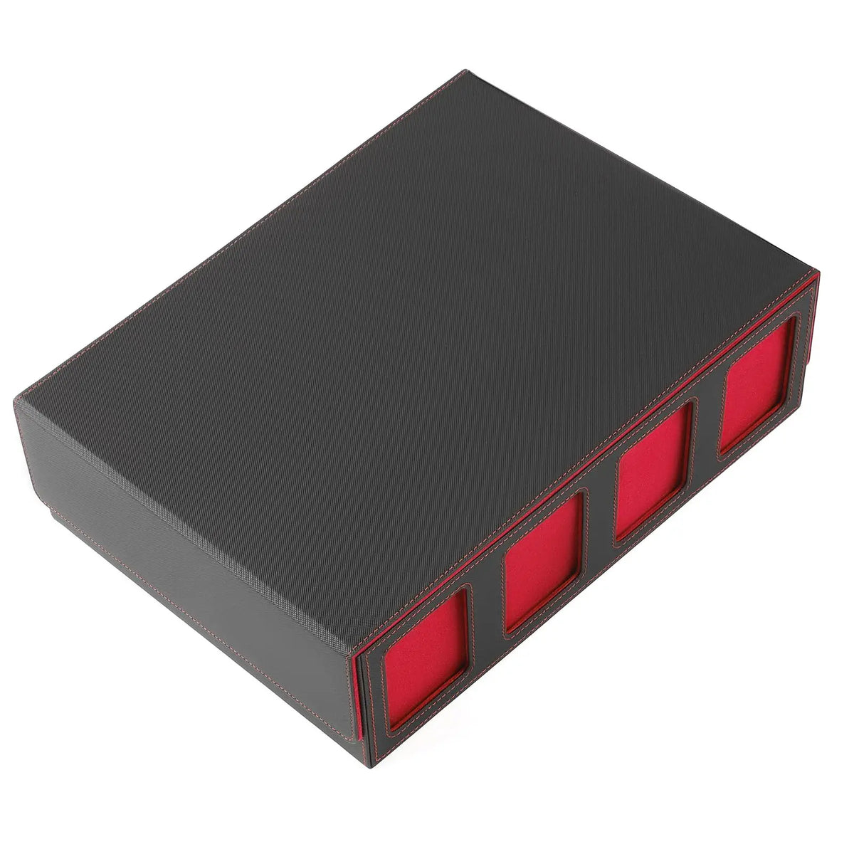 Trading Card Storage Box with Commander Display 4 Row Deck Case-Removable Lid,2400+ Card Deck Box for MTG TCG Sports Card with 4 Toploaders,4 Stoppers, 24 Dividers, 6 Dice,1 Dice Bag