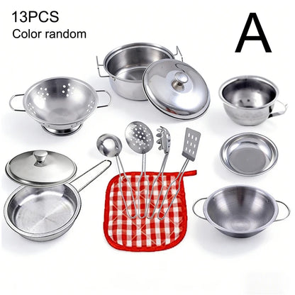 Play Pots and Pans Toys for Kids - Kitchen Playset Pretend Cookware Mini Stainless Steel Cooking Utensils Development Toys
