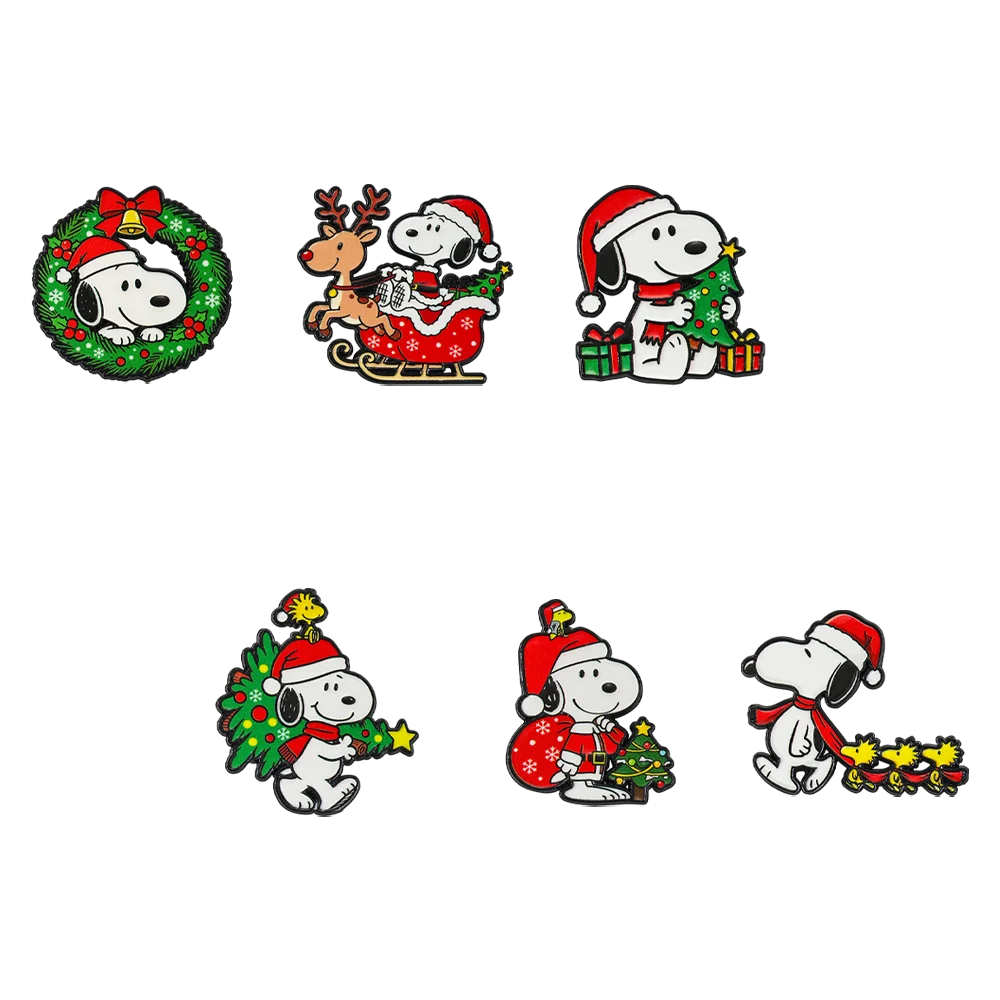 6pcs Christmas Cartoon Puppy Dog Enamel Pins Set Holiday Xmas Tree Santa Hat Collectible Brooches Decorative Gift Pins