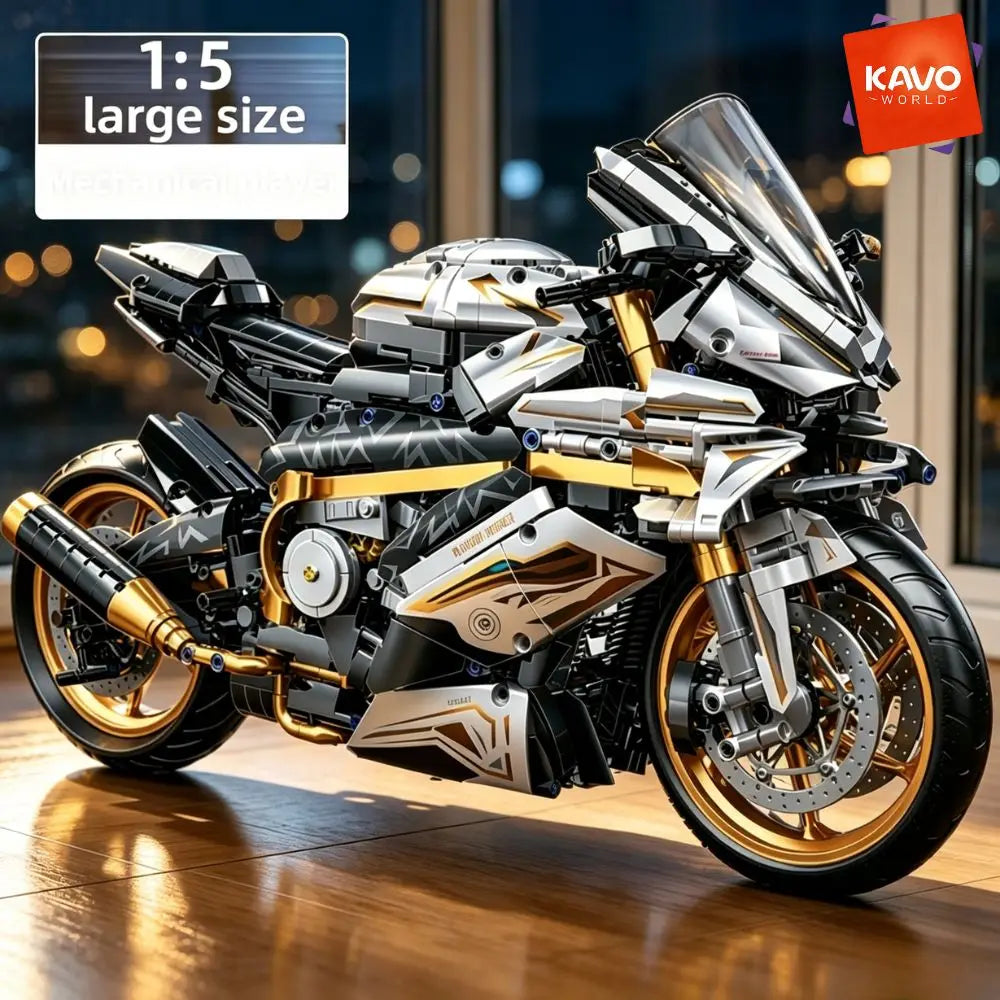 KAVOWORLD 1:5 Large Scale Sport Motorcycle Building Bricks Set 2078pcs DIY Motorbike Construction Model Kit Movable Steering Front Rear Suspension Simulation Chain Drive Home Decor Christmas Birthday Holiday Gift for Teens Me