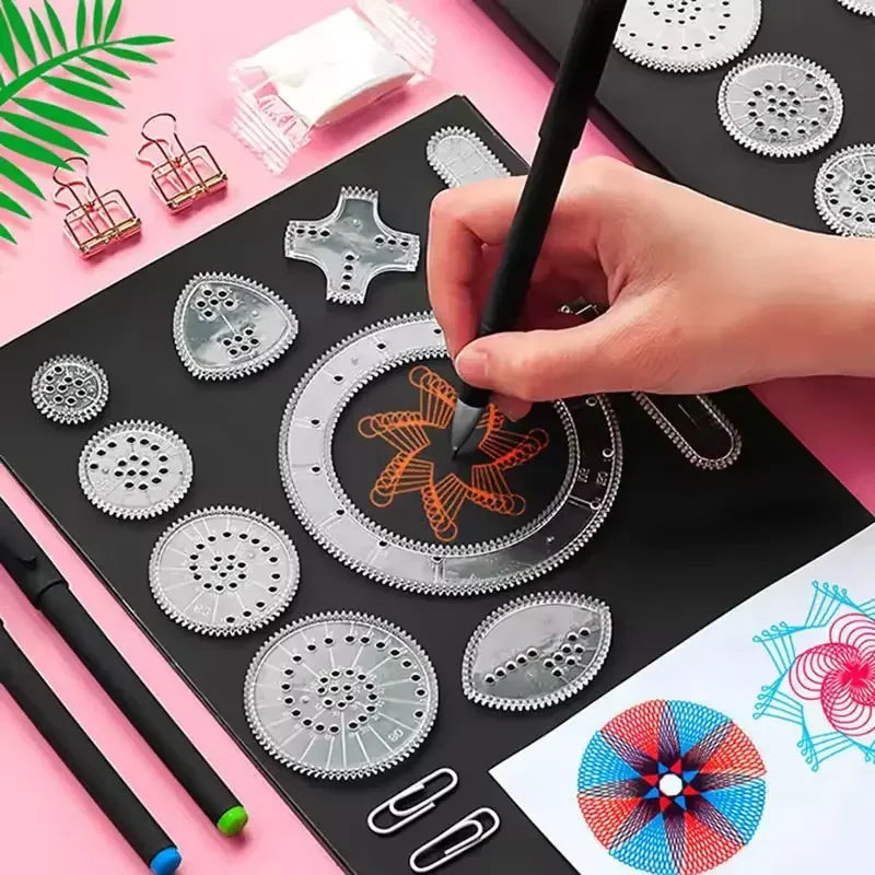 22pcs Spirograph Drawing Kaleidoscope Ruler Set Geometry Ruler Math Roulette Drawing Tool Learning Drawing Toy Art Tool
