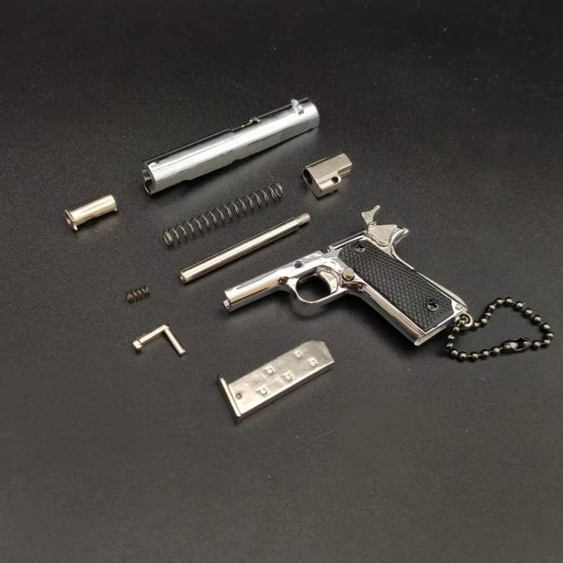 1:3 Scale Full Metal 1911 Gun Model Keychain Pendant with 7 Detachable Bullets Men's Decompression Toy Gift