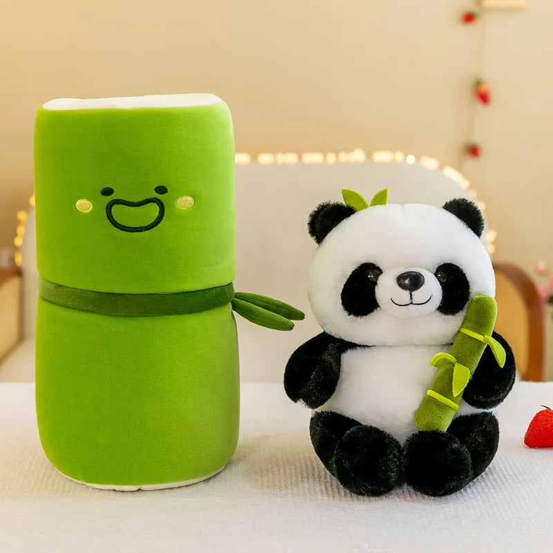 25CM Kawaii Bamboo Tube Panda Set Plush Pillow Doll Toy Cute Plushies Stuffed Animal Soft Hugging Kid Birthday Christmas Gift