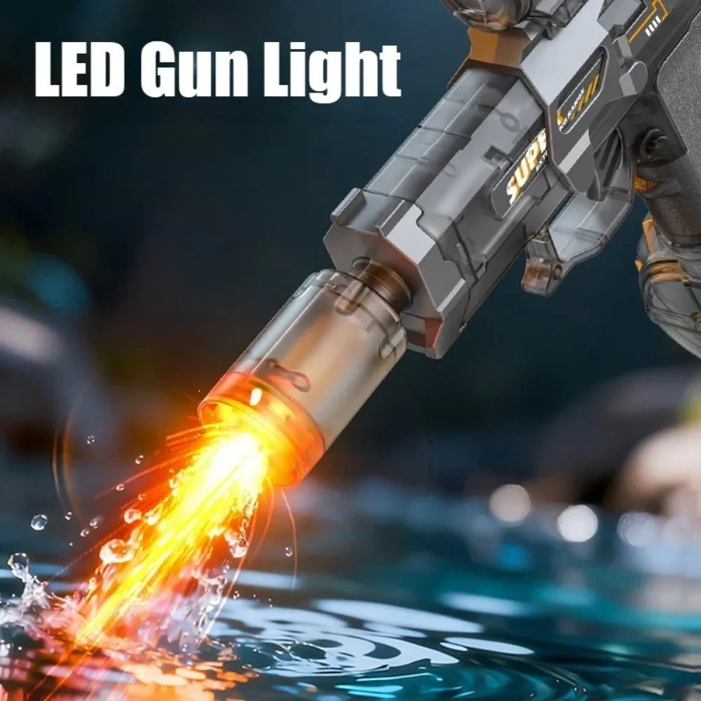 Full Auto Electric Water Gun Toy with Flashing Light Rapid-Fire Motorized Blaster for Summer Outdoor Fun & Kids Play Game