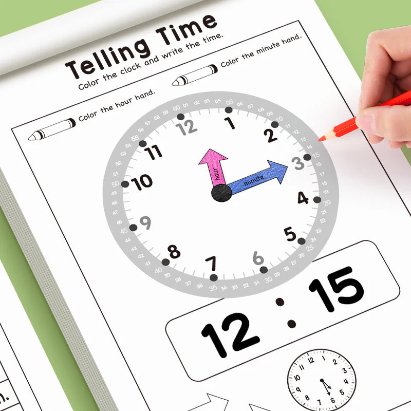 Interactive Game Book 32 Page Telling Time Exercise Time Cognition Toy Book About Time Fun Time Game Drawing Learning Book