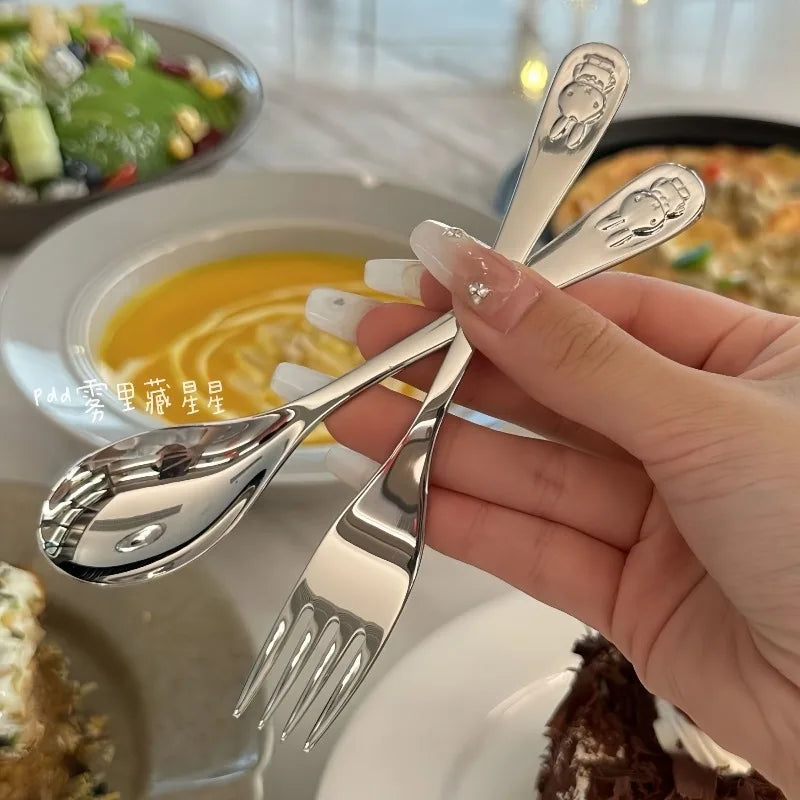 Kawaii Miffy Rabbit Stainless Steel Dessert Spoon Fruit Fork Anime Peripheral High-looking Home Restaurant Fork Spoon Set Gift