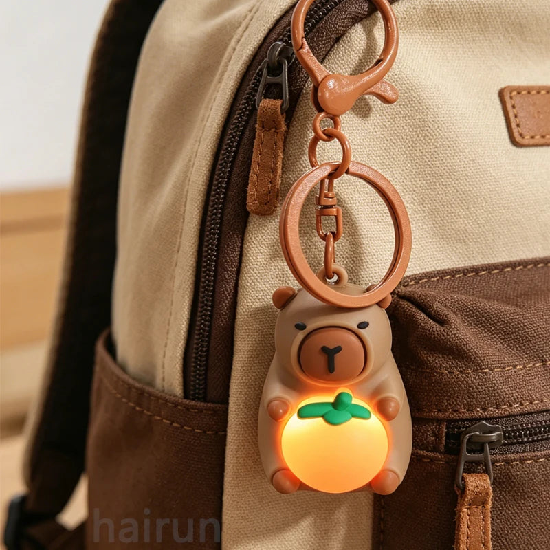 Fun Capybara Keychain With Lighted Luminous Cute Capibara Anime Lighting Keyring Mini Doll Creative Keyring Decorative Gift Toys
