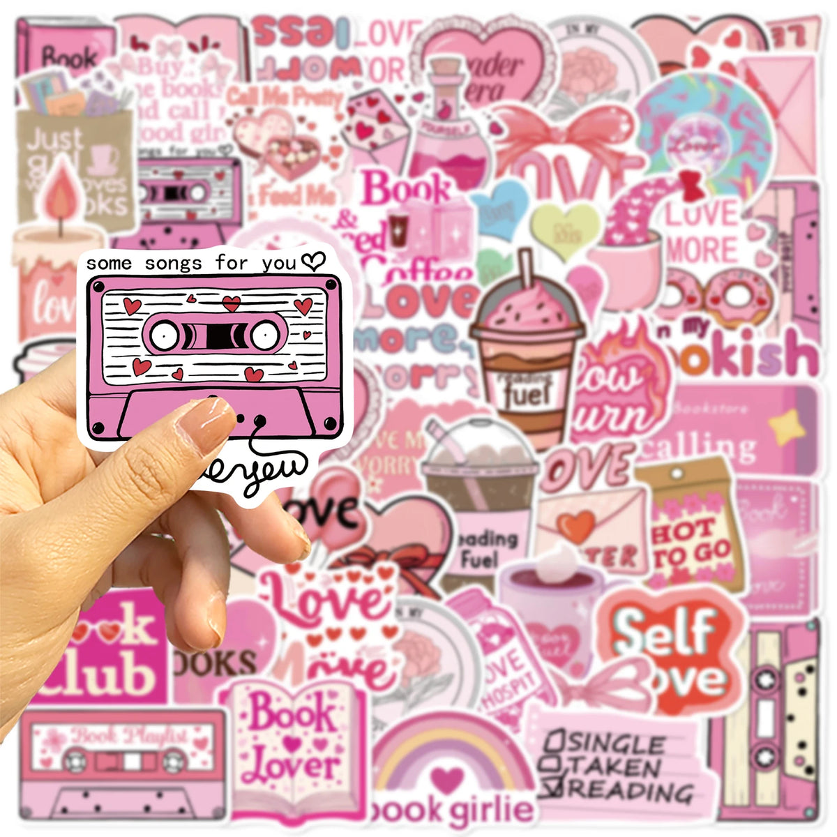 50pcs Pink Bookish Lover Inspirational Stickers Book Themed Decals for Notebooks Water Bottles Luggage Vinyl Stickers Pack