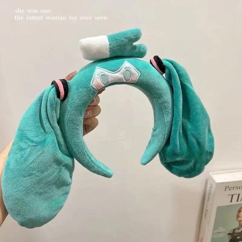Cute Cartoon Hatsune Miku Super Cute Plush Headband Face Wash Yoga Hairpin Photo Cosplay Props Friend Gift Toy