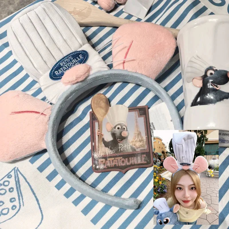 Ratatouille Cartoon Funny Plush Mouse Headband for Washing Face Taking Photos and Daily Use Perfect Gift and Anime