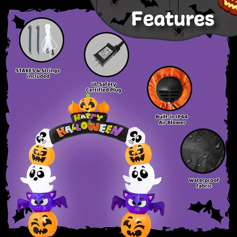 8 FT Halloween Cute Pumpkin Archway Inflatables Outdoor Decoration Archway Halloween Blow Up for Yard with Build-in LED Lights, Inflatable Arch Yard Outside Pumpkin Decor for Party, Garden