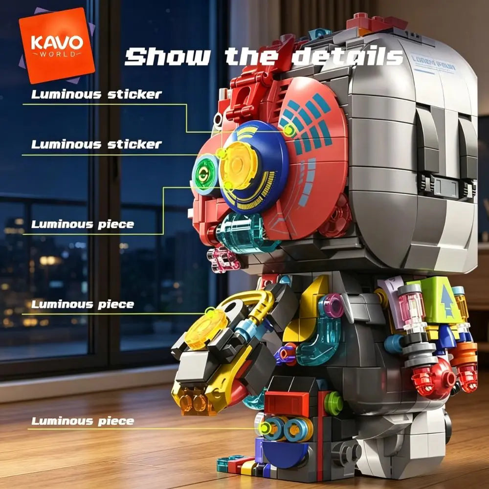 KAVOWORLD 1377PCS Robot Rabbit Building Blocks Set LED Light Up Multi-Point Rotatable Detachable Base DIY Cyberpunk Mecha Building Rabbit Bricks Kit Mechanical Bunny Construction Toy for Home Office Desk Decor Christmas Birth