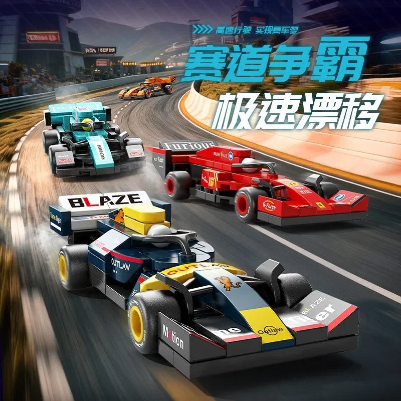 NEW DIY Four Grid Formula Racers Racing Car Pull Back Speed Vehicle Building Blocks Kit Boys Bricks Movie Model  Toy City Ideas