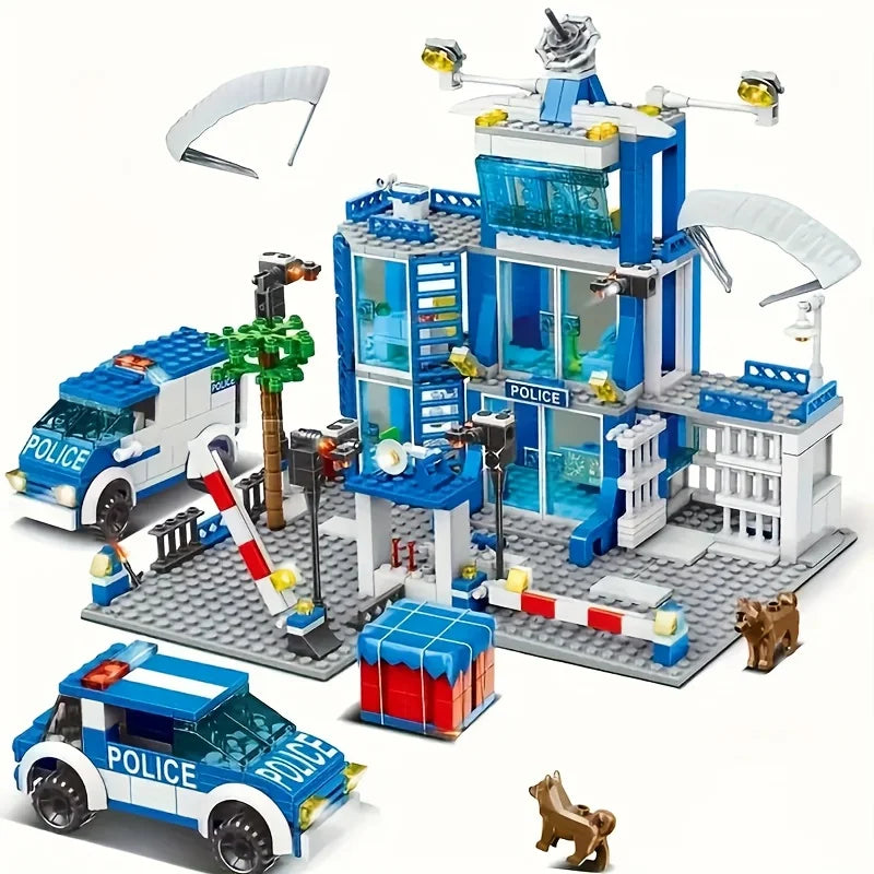City Police Station Building Blocks Set SWAT Car Helicopter City Construction Blocks Children Boys Toy Christmas Holiday Gift