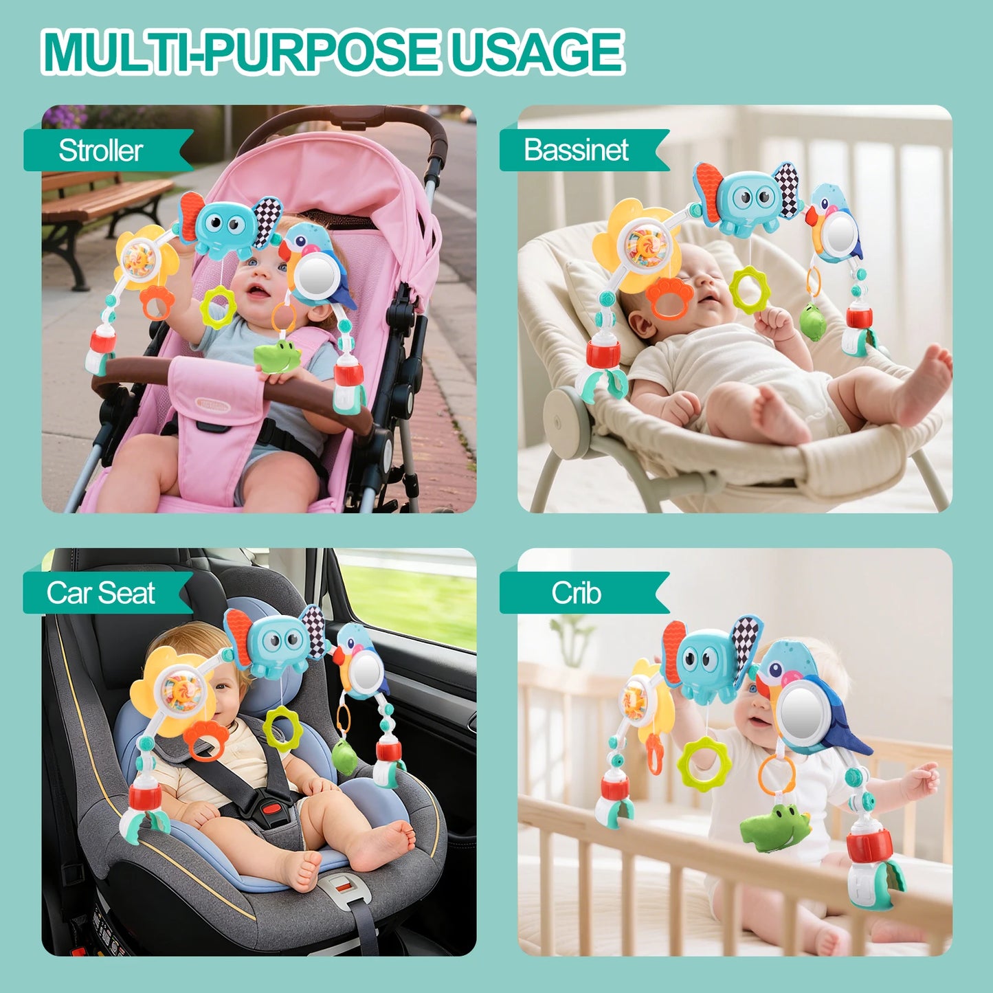 Baby Stroller Arch Toys Bouncer Toy Pram Activity Arch Toys Fine Motor Skills Toys Sensory Development Arch Baby Car Seat Toys