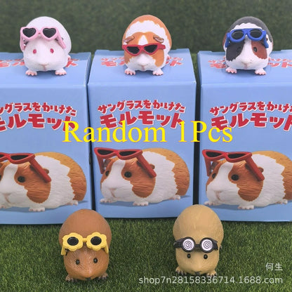 Cute Little Guinea Pig Wearing Sunglasses Blind Box Toys Miniature Kawaii Sunglasses Cavy Doll Model Toys Collect Ornaments