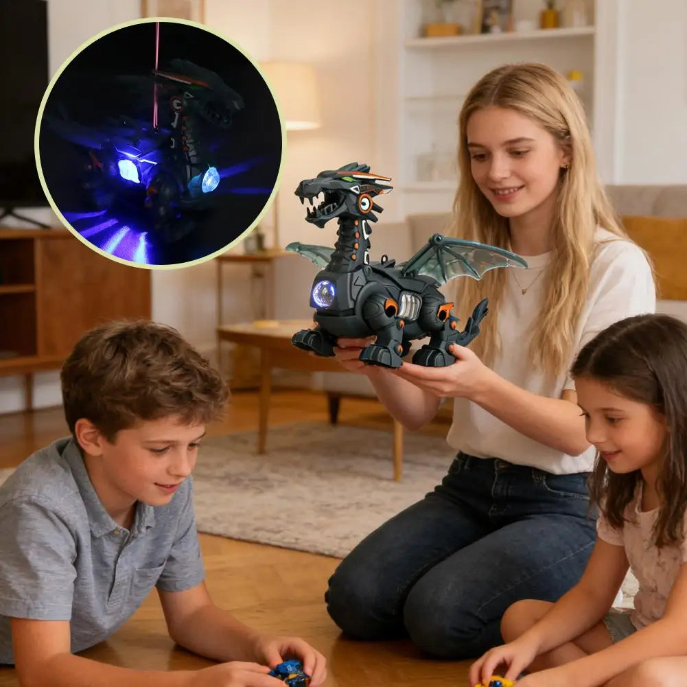 Kids Electric Walking Dragon Toy with Music & Light Interactive Mechanical Dinosaur Toy with Pull Rope Educational Gift for Boys