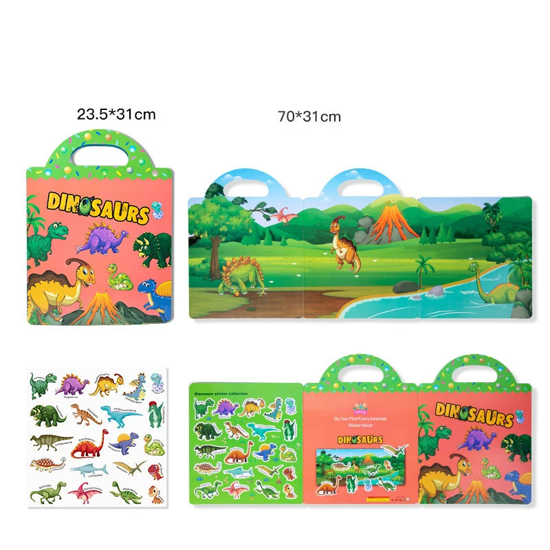 Reusable Cartoon Sticker Book for Kids Multiple Scenos DIY Puzzle Game Educational Learning Classic Toys for Child Age 2-4 Gifts
