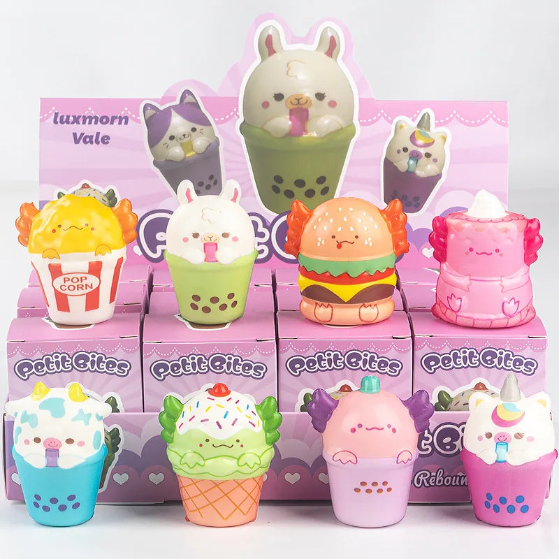 12pcs/Set Simulation Food Squishy Hamburger Fries Capybara Axolotl Squeeze Toy Stress Relief Decompression Toys