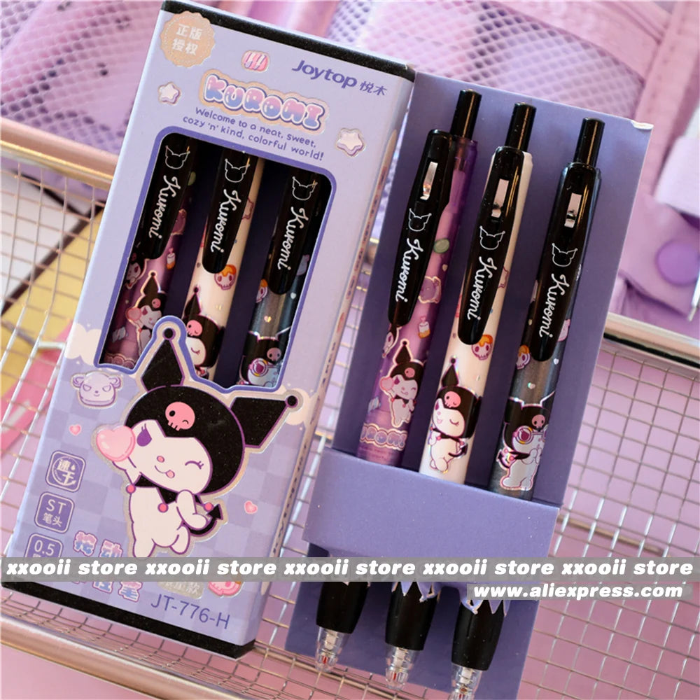 3Pcs Genuine Sanrio Hello Kitty 0.5MM Gel Pens Kawaii  Cinnamoroll Kuromi Black Pen Student Stationery Supplies School Gifts