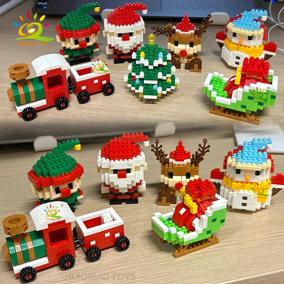 HUIQIBAO Children Mini Christmas Tree Santa Claus Model Micro Bricks Building Block DIY Snowman Elk Bricks Toys for Adult Gift