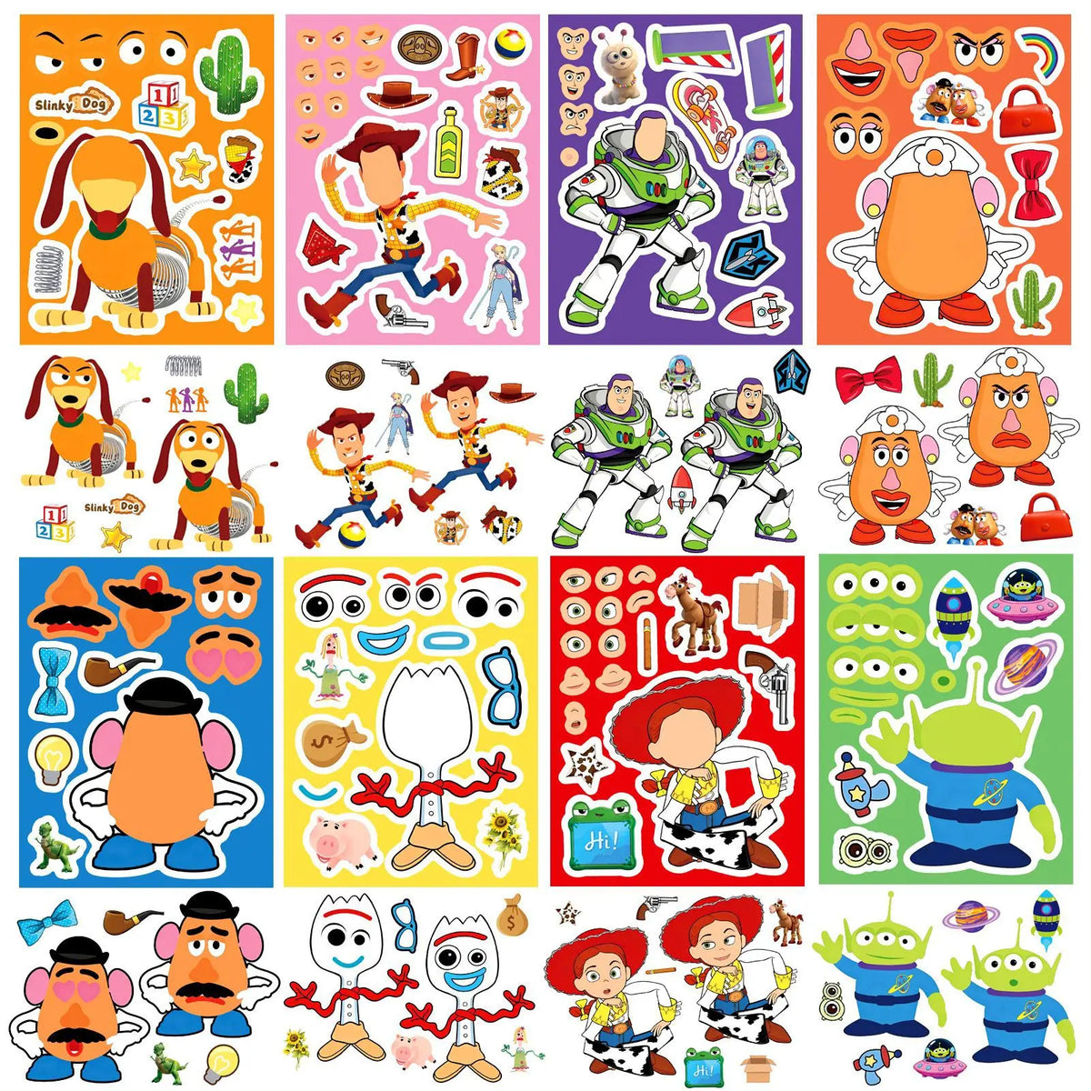 8/16Sheets Make a Face Cartoon Toy Story Stickers DIY Ryder Chase Assemble Jigsaw Kids Toy Children Boys Game Party Gift